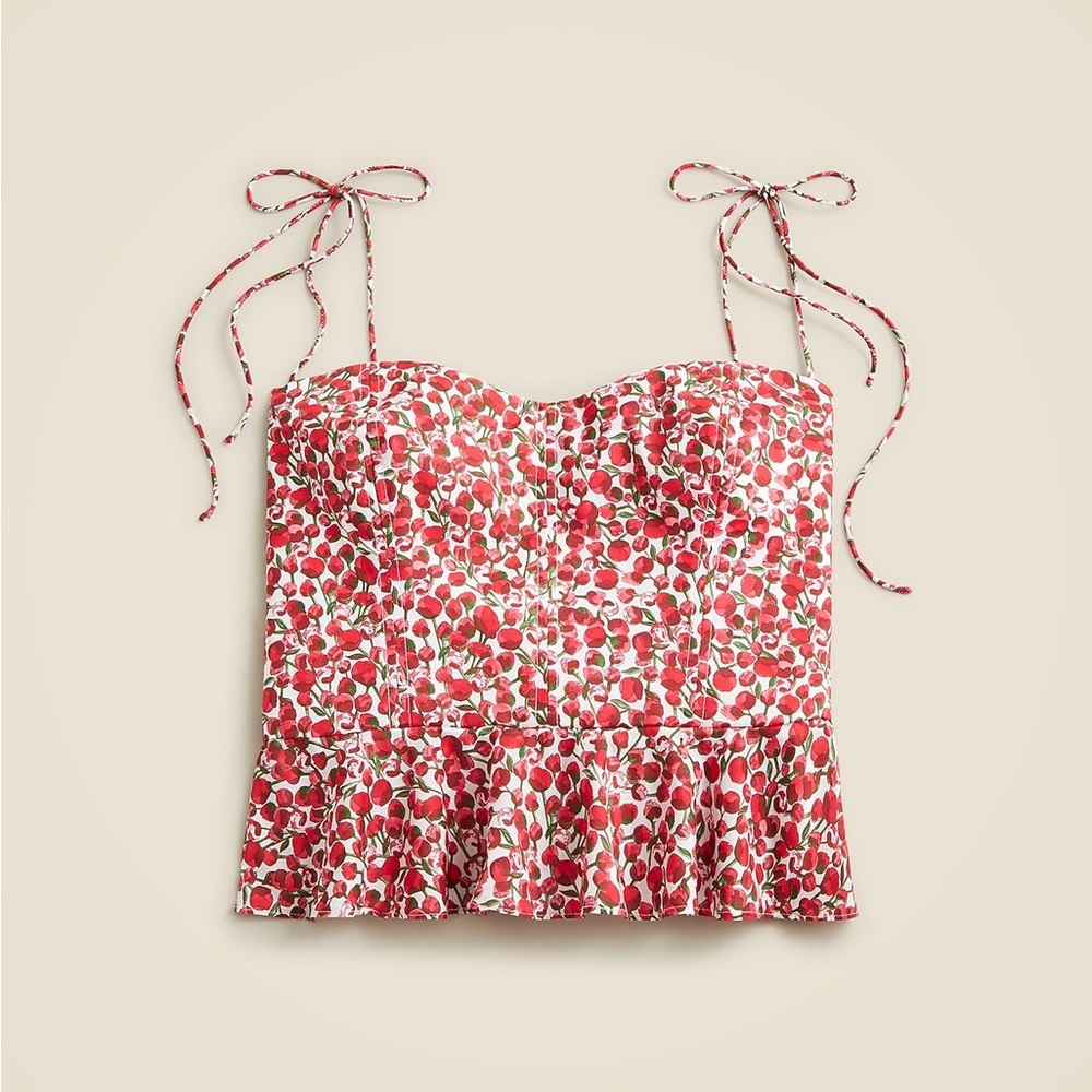 J. Crew Cropped Bustier Peplum Top in Liberty Eliza's Red fabric